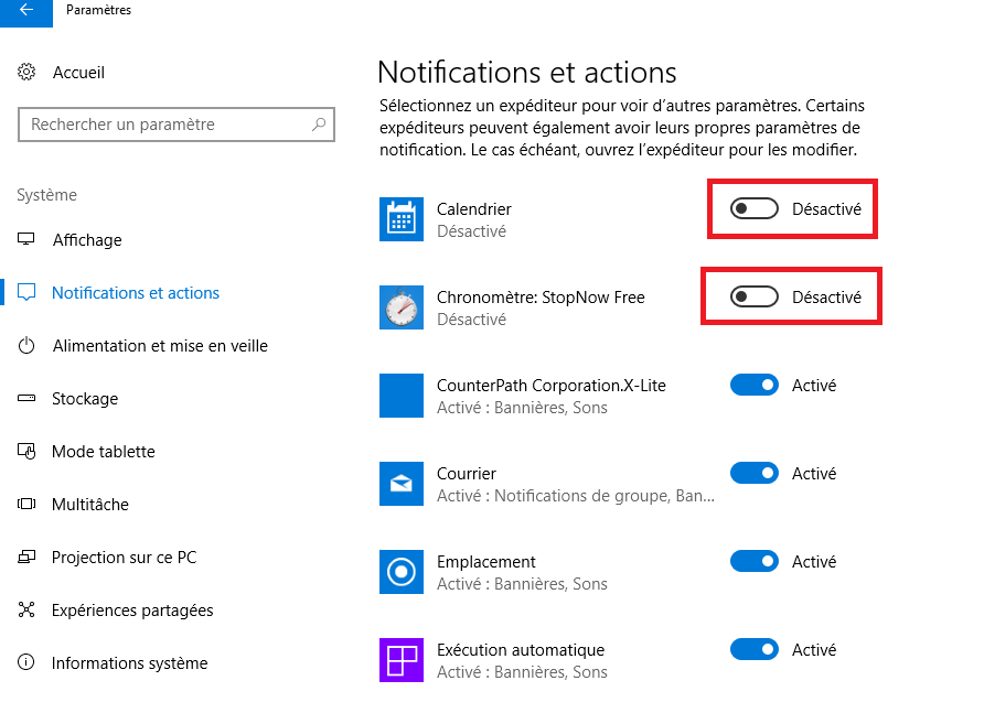 Désactiver les notifications dans Windows 10-4